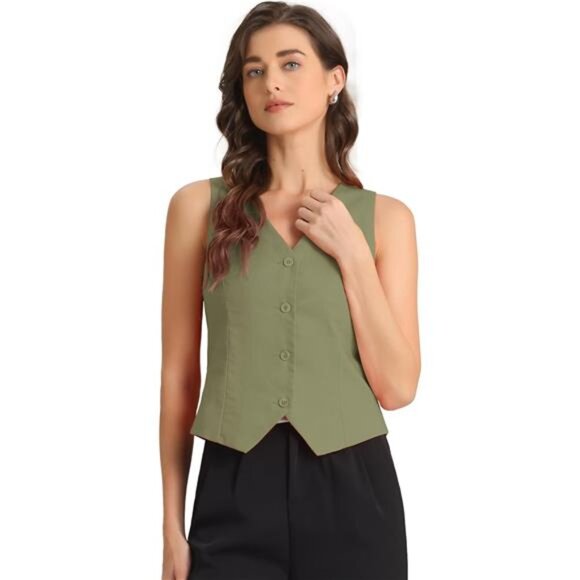 Vest Waistcoat for Women Green - Picture 1 of 5